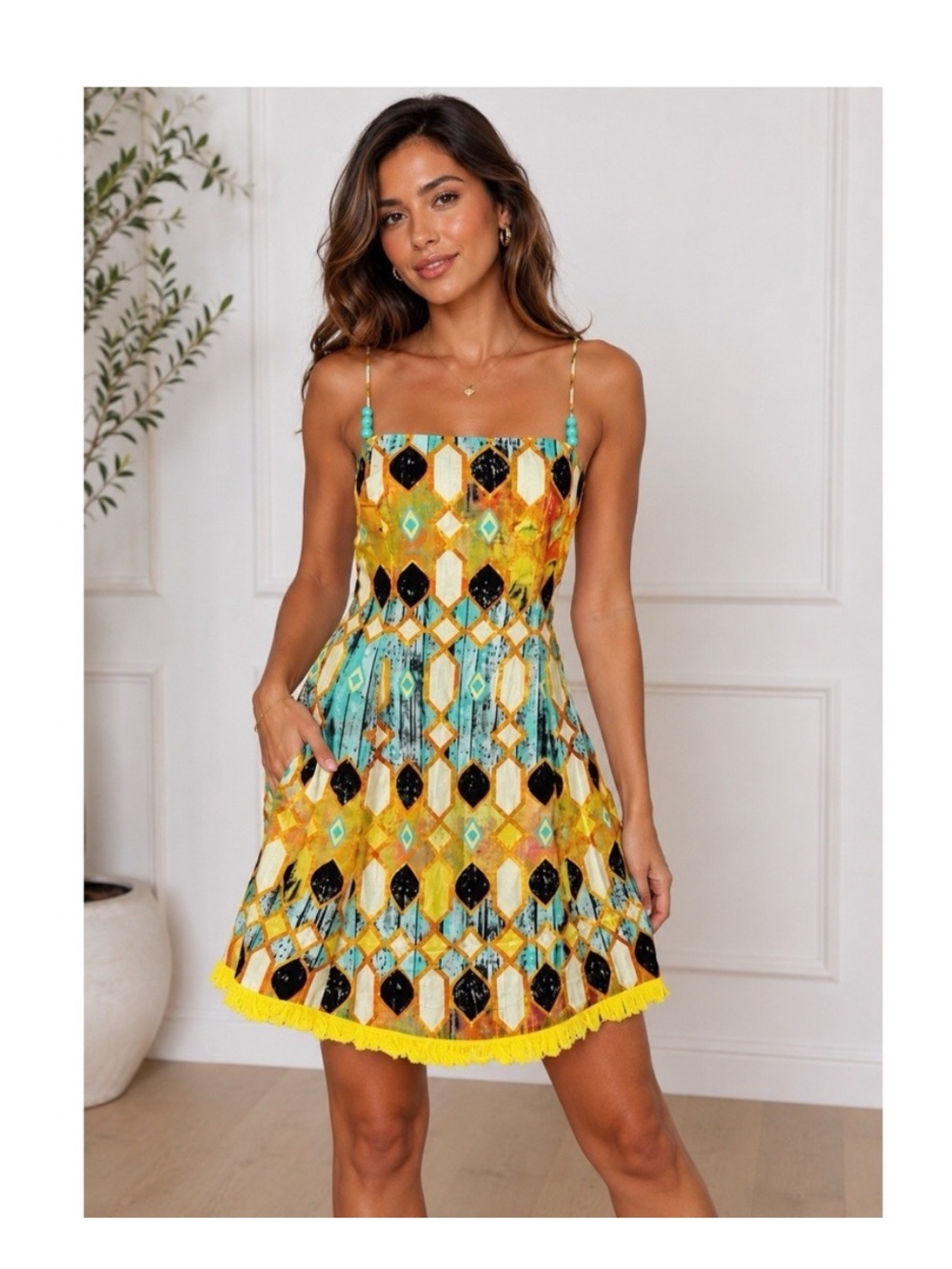 Christian Lacroix Stained Glass Linen Blend Fringe Dress Size Large - Picture 1 of 14